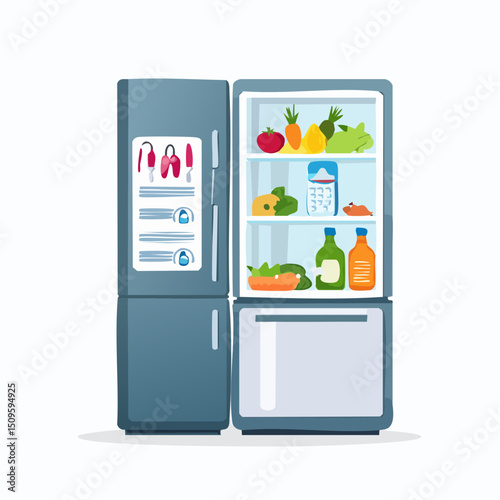 A refrigerator with magnets and grocery list
