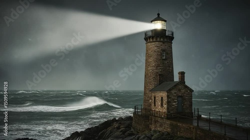 Wallpaper Mural Lighthouse illuminating stormy sea at night Torontodigital.ca
