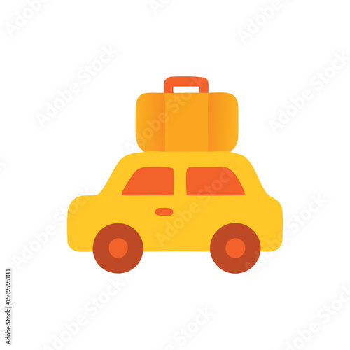 Vacation trip ready with a yellow car and suitcase. Ideal for travel blogs, vacation ads, road trip graphics, Wanderlust social media posts.