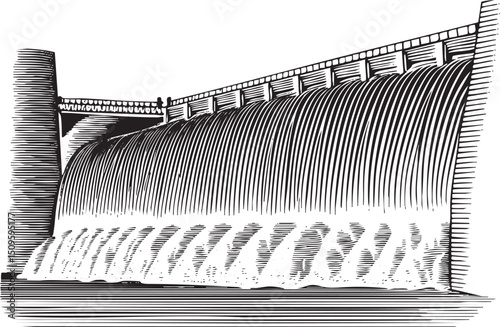 tall dam releases a powerful cascade of water into a wide river.