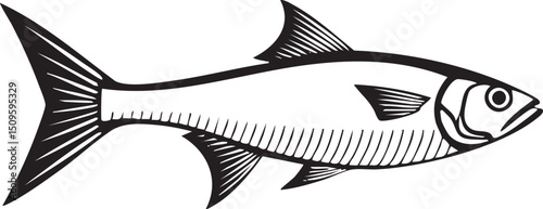stylized silver fish swims gracefully through a dark background.