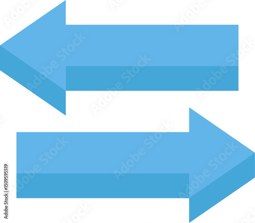 Two blue arrows pointing in opposite directions symbolize exchange, reversal, or alternatives on a clean white surface, conveying a sense of movement and choice.