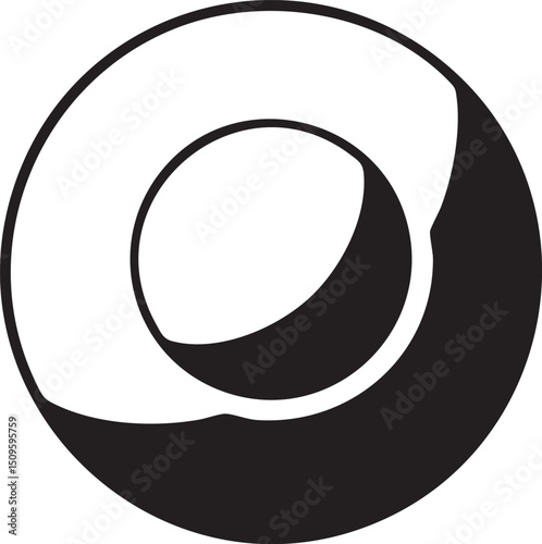 simple circular shape is divided into two contrasting sections.