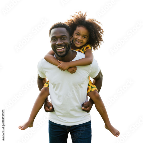 Father giving his daughter a piggyback ride isolated on transparent background