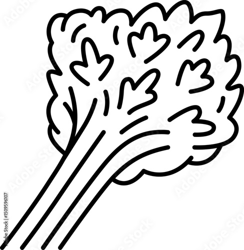 Celery stalk stands upright, freshly picked from the garden, showcasing its crisp texture and vibrant green color in a simple, minimalist style.