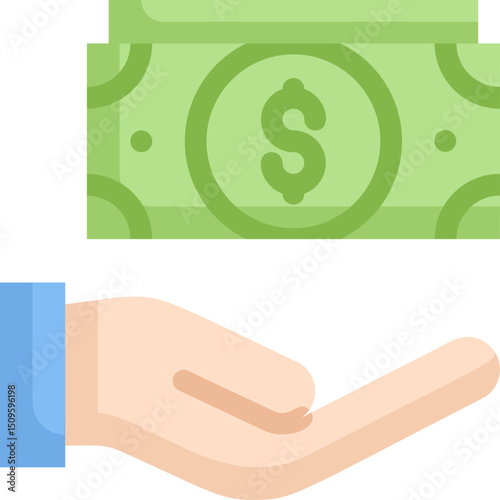 Hand offering stack of dollar bills in financial transaction, symbolizing investment and monetary exchange with simple, clean aesthetic.