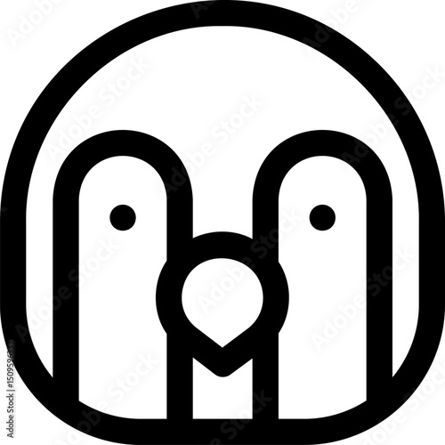 Penguin face stares forward with simple lines against white backdrop, creating minimalist and modern feel.