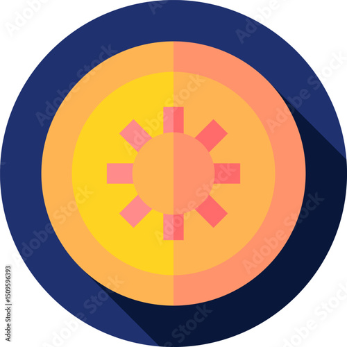 Golden coin with sun symbol represents digital currency and financial technology in modern economy, symbolizing wealth and innovation.
