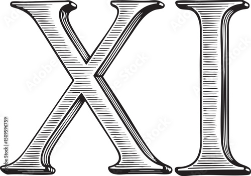 bold stylized Roman numeral ‘XI’ stands prominently against a clean white background.
