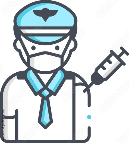 Pilot receives vaccination against contagious disease in clinic to protect himself and others from illness and promote public health.
