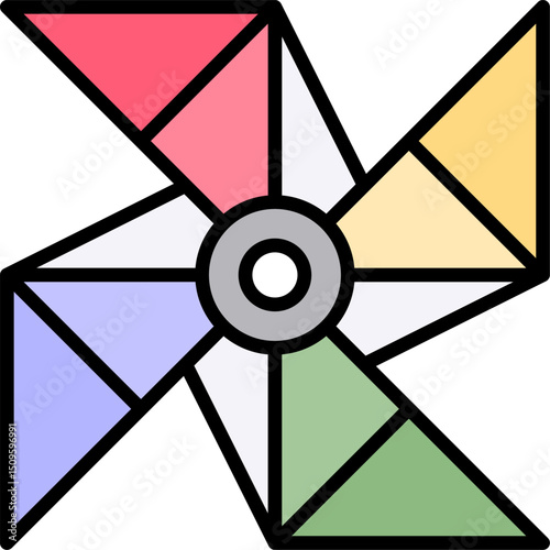 Colorful pinwheel spinning gently in the breeze on a sunny day, creating a whimsical and playful atmosphere for children's games and outdoor fun.