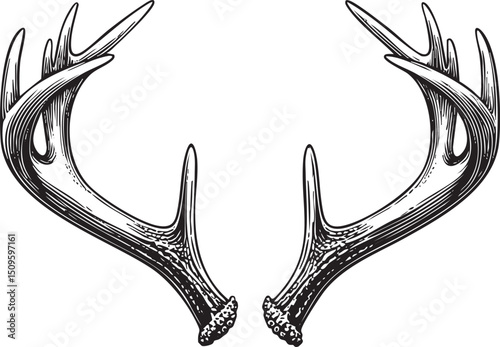 pair of intricately detailed deer antlers rests against a stark white background.