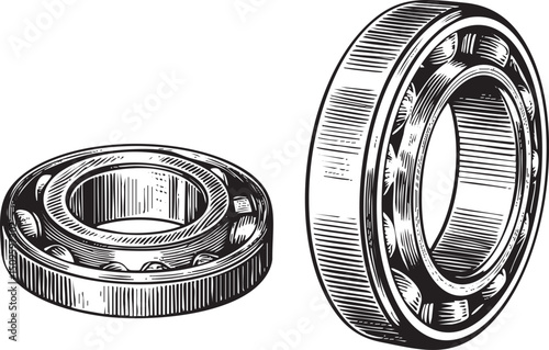 Two detailed bearings are displayed in a black and white engraving.