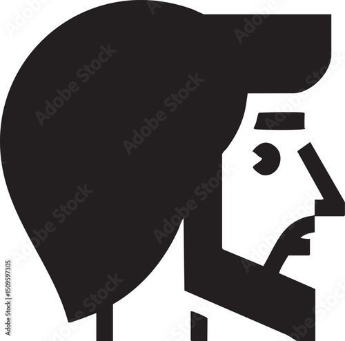 stylized black and white portrait of a man's profile.
