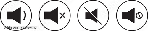 speaker icon set. Mute and unmute volume sound. No speaker icon. volume sound flat icons for apps and websites vector illustration,