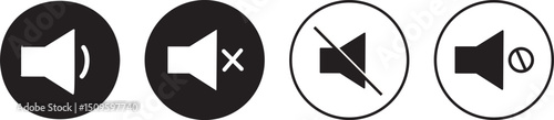 speaker icon set. Mute and unmute volume sound. No speaker icon. volume sound flat icons for apps and websites vector illustration,