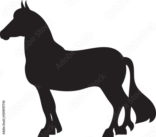 black silhouette of a horse stands proudly.