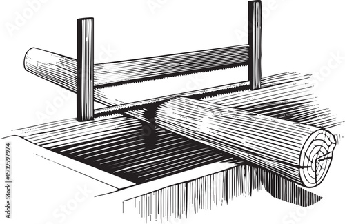 Two wooden logs are supported by a simple wooden frame.