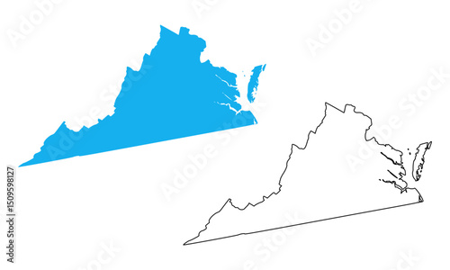Map of the state of Virginia, United States. Map with detailed outlines and blue silhouettes	