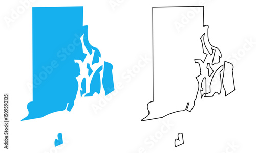Map of the state of Rhode Island, United States. Map with detailed outlines and blue silhouettes	