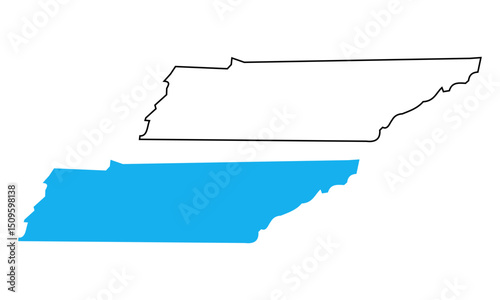 Map of the state of Tennessee, United States. Map with detailed outlines and blue silhouettes	