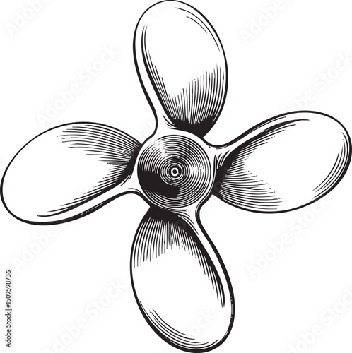 stylized black and white propeller rotates gracefully.