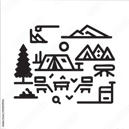 Simple depicts various outdoor elements arranged in a stylized composition.