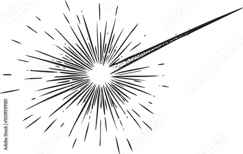 dark streak emanates from a bright central point creating radial lines.