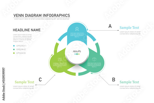 Venn diagram infographic chart template for business 3 parts, options, presentation with venn diagram elements vector illustration.
