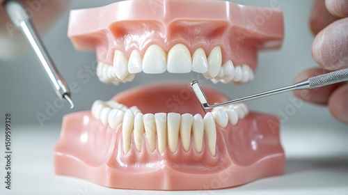 Detailed view of a dental prosthesis being sculpted by a professional technician precision tools in use realistic texture and lighting