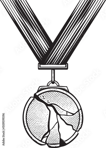 shattered globe medal hangs suspended from a radiant ribbon.