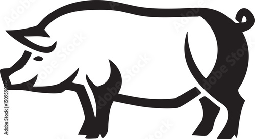 stylized black pig stands in a simple form.