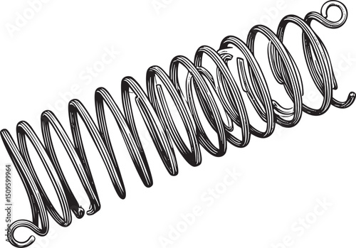 coiled spring rests on a dark surface.