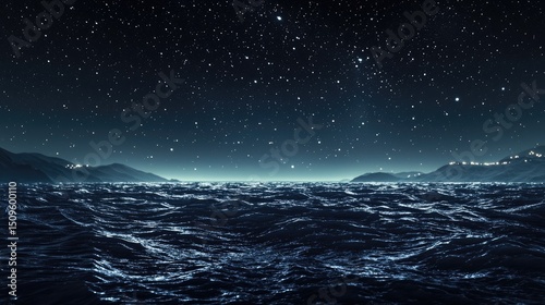 Starry night over a restless sea. photo