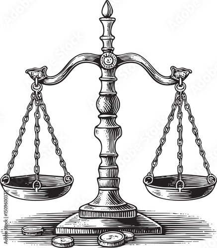 vintage wooden scale balances two small objects.