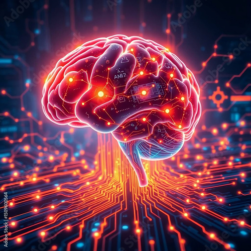 Epic Futuristic Brain Circuit with Lens Glow and Digital Data

