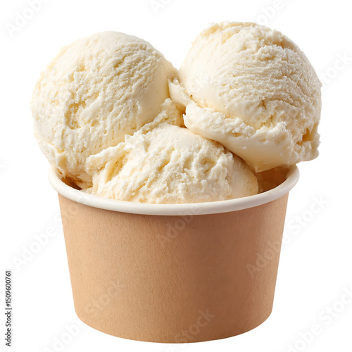 Vanilla ice cream scoops in paper cup isolated on white background 