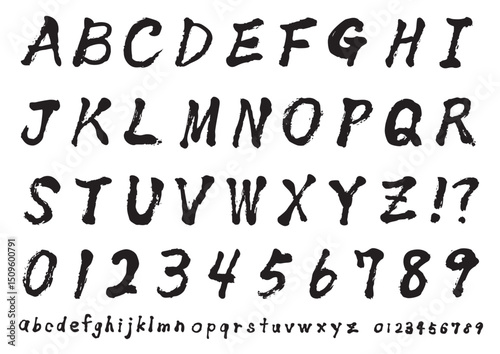 筆書きの黒いアルファベットと数字