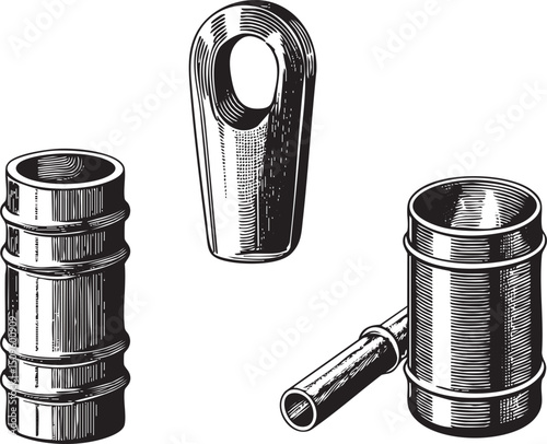 Three stylized cylindrical objects stand in a linear arrangement.