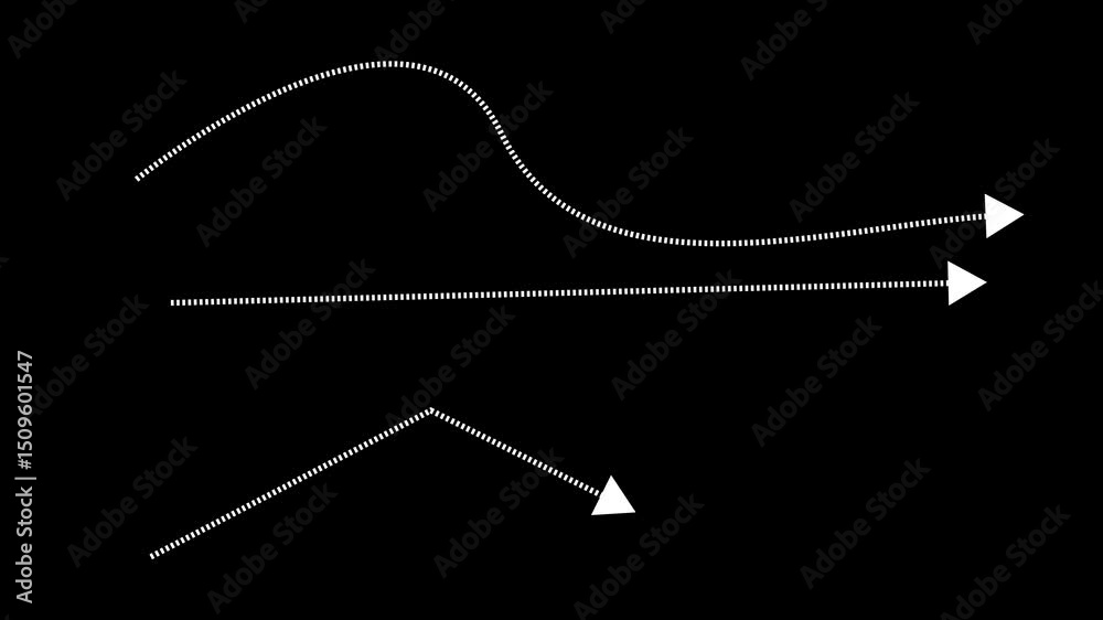A Set of dashed arrows: simple motion graphic animation of a clean minimal style on a transparent background.