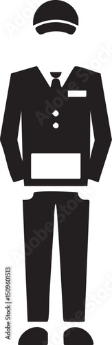uniformed figure stands upright in a formal pose.