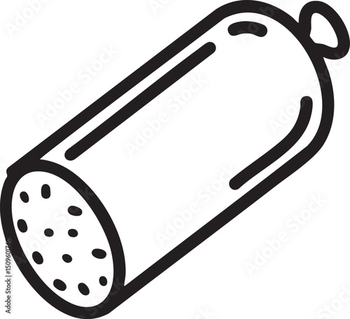 cylindrical sausage rests on a white surface.