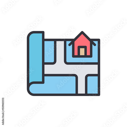 Colorful Icon Showing A Map And House For Property Locator Concept