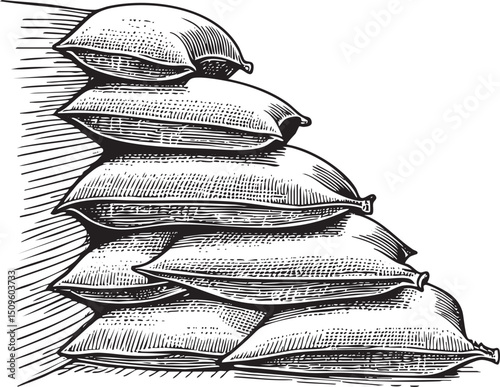 stack of burlap sacks forms a layered .