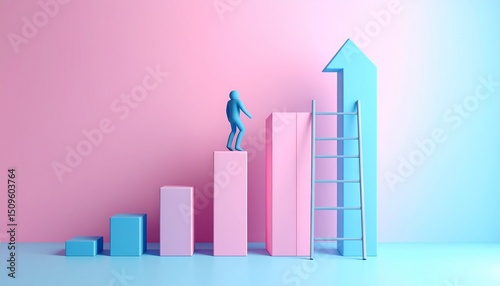 Image of a character climbing a ladder in the background, with a growing bar chart showing a growth rate next to it Free Download Image of a character climbing a ladder in the background, with a growing bar chart showing a growth rate next to it - GFXLoad
