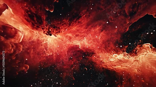 Red nebulae in deep space; cosmic clouds; starry background; celestial visualization; educational use