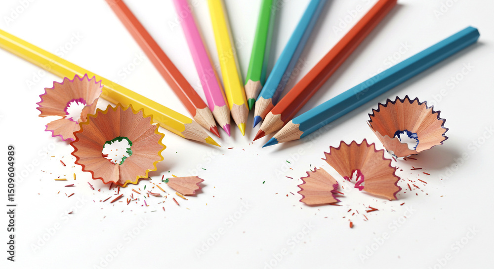 Colored pencils with sharpenings on a white background Colored pencils with sharpenings on a white background