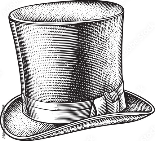 detailed black and white of a tall top hat.