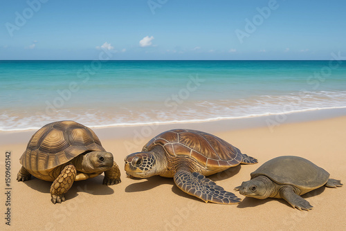 turtle, tortoise, soft-shelled turtle, sea background. concept of shelled reptile animals