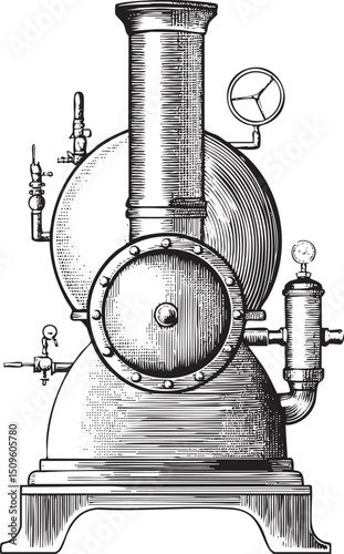 detailed black and white of a vintage engine.